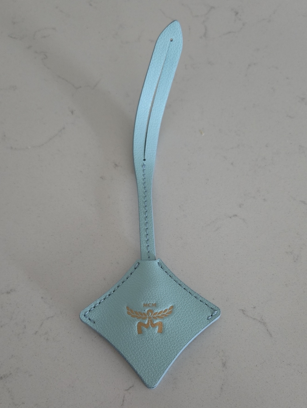New MCM Leather Purse Tag Authentic Hanging Purse Charm W/ Keyring Mint Green